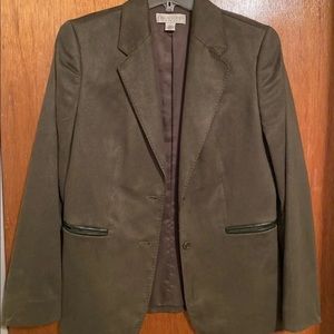 1990’s Women’s Olive Green Blazer w/Faux Leather Pocket Trim ~ Sz. 6